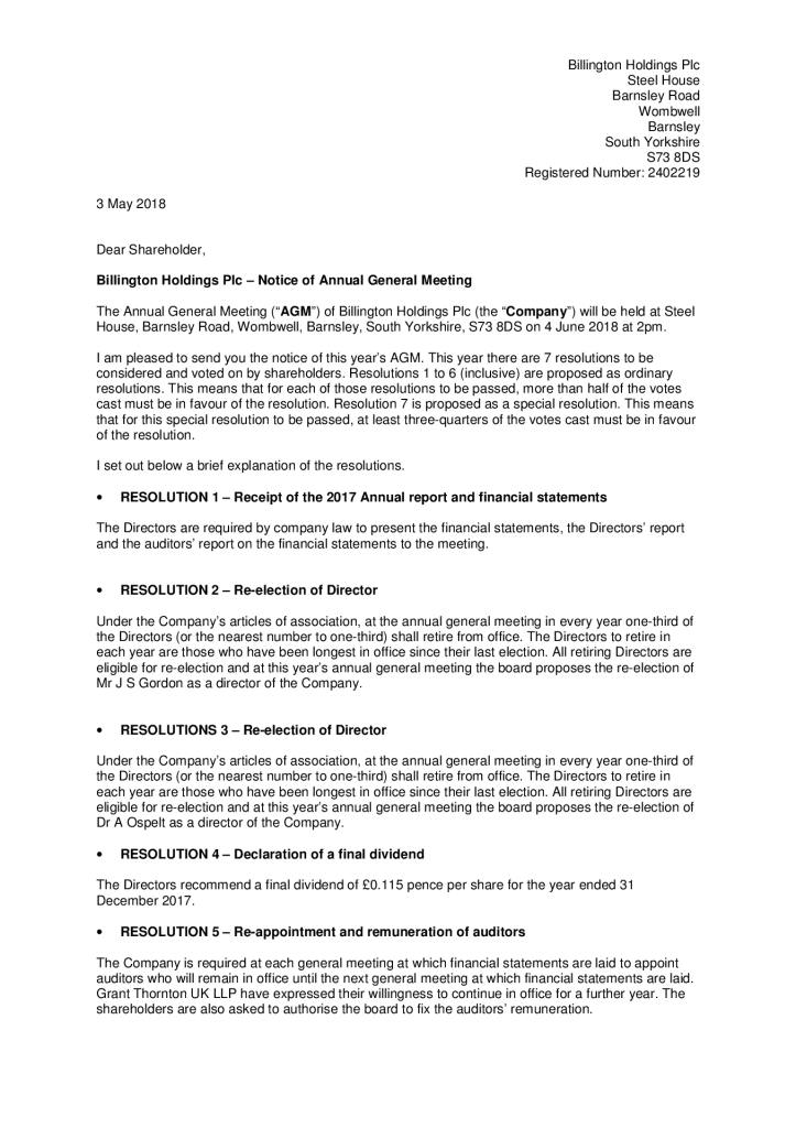 AGM 4 June 2018