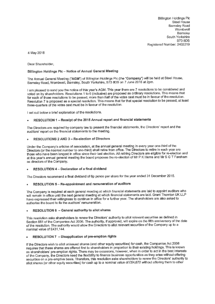 Notice of AGM 7 June 2016