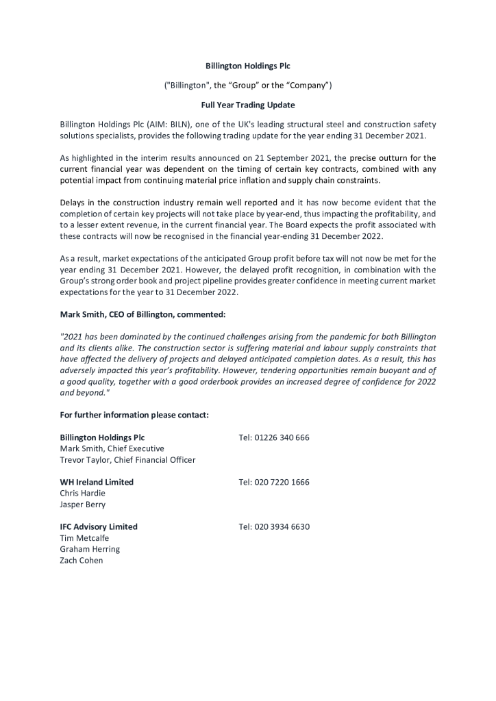 Full Year Trading Update