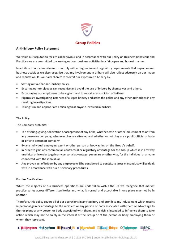 Group Anti Bribery Policy