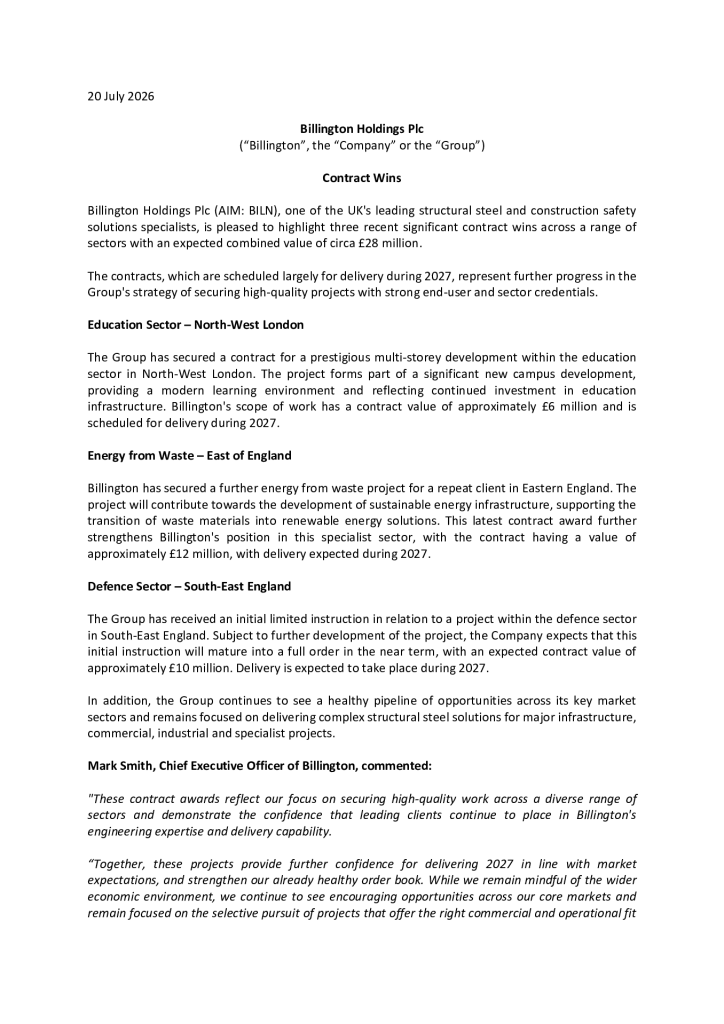 Contract Wins - July 2026