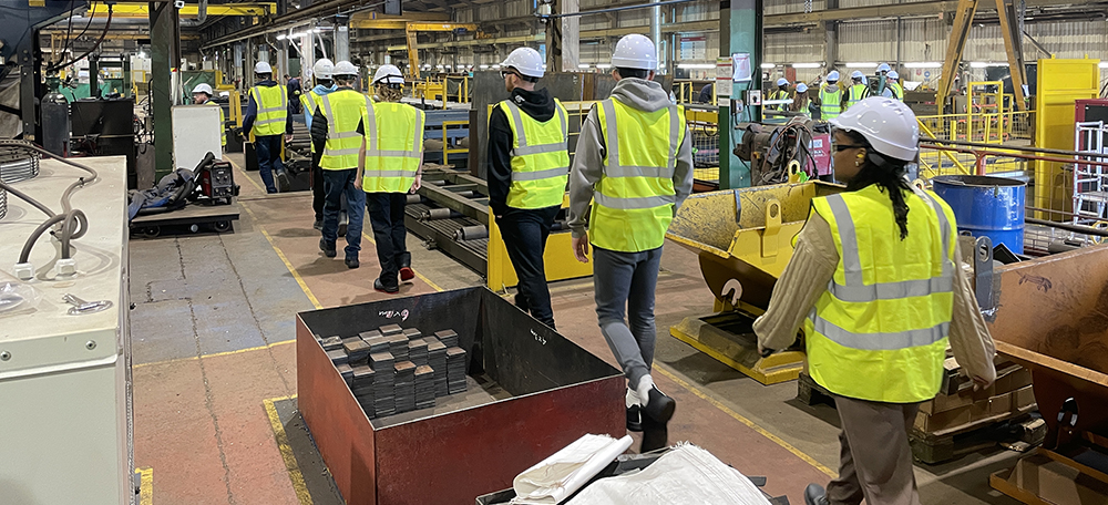 Student engagement while walking through the Wombwell factory.
